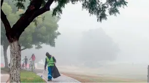  ?? Photo by Leslie Pableo ?? A foggy morning in Discovery Gardens in Dubai on Saturday. The fog across the UAE is expected to stay for at least two more days after the New Year. —