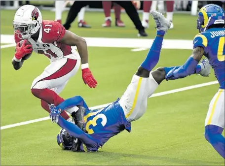  ?? Wally Skalij Los Angeles Times ?? DARIOUS WILLIAMS and the Rams held Kenyan Drake to 36 yards in 10 carries and the Cardinals to 48 yards rushing.