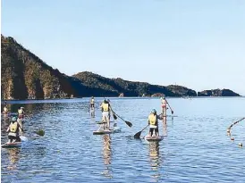  ??  ?? Fitness paradise: roxy’s stand-up paddle board challenge was held amid the breathtaki­ng shores of pico de loro.