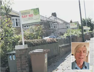  ??  ?? Say No signs in Durham Road Parkside, East Herrington, and, inset, Richard Cowen of the Campaign to Protect Rural England.