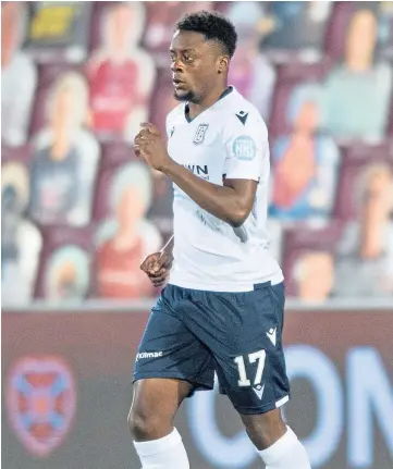  ??  ?? LOAN STRIKER: Jonathan Afolabi after coming on as a substitute against Hearts.