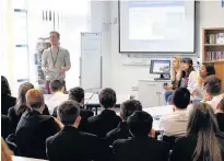  ??  ?? Cambridge University speaking to AVS students and right, Luke Lines and Luke Randall at Coventry University