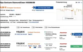  ??  ?? Idealo: Mediamarkt hatte den Preis von 199 Euro zuerst; Amazon zog später am selben Tag gleich.