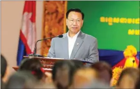  ?? HENG CHIVOAN ?? CPP lawmaker Chheang Vun speaks to the press about colour revolution­s yesterday at the National Assembly in Phnom Penh.