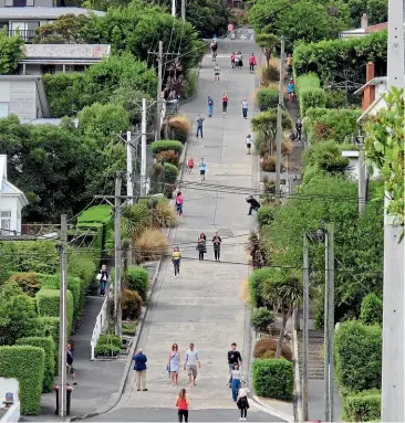  ??  ?? Dunedin’s Baldwin St may lose its title of world’s steepest street.