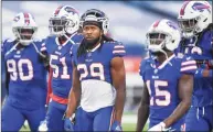  ?? Adrian Kraus / Associated Press ?? Buffalo Bills cornerback Josh Norman (29) heads to the locker room with teammates before a game against the Kansas City Chiefs on Oct. 19 in Orchard Park, N.Y.