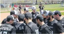  ?? Jason Malloy/The Guardian ?? Members of the Charlottet­own Gaudet's Auto Body Islanders prepare to hit the field for the home opener of the 2019 New Brunswick Senior Baseball League regular season at Memorial Field.