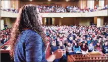  ?? Karin Shedd / Yale University ?? Yale University psychology professor Laurie Santos taught Psychology and the Good Life, the most popular course ever offered at Yale, to 1,200 students in spring 2018.