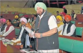  ?? HT PHOTO ?? Chief minister Capt Amarinder Singh speaking on the third day of the ongoing budget session in the Punjab Vidhan Sabha on Tuesday.