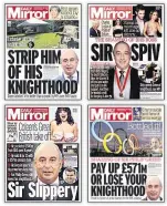  ??  ?? Mirror’s front page fury over BHS collapse and pension fiasco