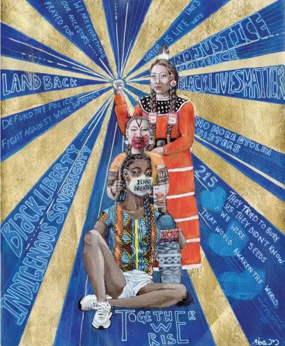  ?? ?? RIGHT
Hannah Tooktoo
—
Braided Sisters
2021
Acrylic on canvas
50 × 30 cm
COURTESY AVATAQ CULTURAL INSTITUTE
PHOTO NICOLAS LIGETT
© THE ARTIST