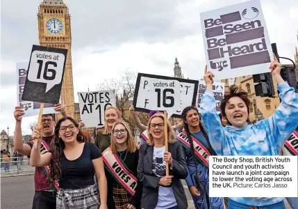  ?? Picture: Carlos Jasso ?? The Body Shop, British Youth Council and youth activists have launch a joint campaign to lower the voting age across the UK.
