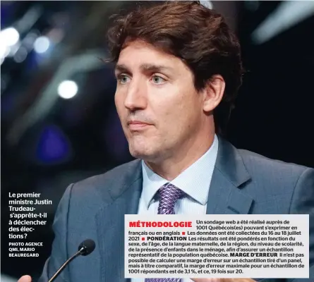  ?? PHOTO AGENCE QMI, MARIO BEAUREGARD ?? Le premier ministre Justin Trudeaus’apprête-t-il à déclencher des élections ?