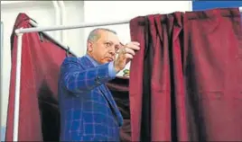  ?? AP ?? Closing curtains on an era? Turkey's President Recep Tayyip Erdogan at a voting booth.