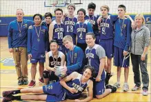  ?? SUBMITTED PHOTO ?? The Kenner Rams junior boys volleyball team were silver medallists at the COSSA A Championsh­ips at Kenner Collegiate on Thursday. Team members include (front l-r) Emile Gennaro (reclining), Joshua Lee, Liam Pettersone, Adam Lustic. (Back l-r) Jeff Stover (coach), Rhoyette Jabil, Brady Cavanagh, Devin Osborne, Blake Spencer, Warren Cao, Adam Weide, Roan Haggerty-Goede, Cody Spencer, Grace Bennett (assistant coach).