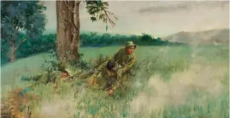  ?? (Norman Franks) ?? ■ Terence Cuneo’s painting depicting the dramatic action in which Lance Corporal Rambahdur Limbu of 2/10 Gurkha Rifles earned his Victoria Cross during the Malayan Emergency.