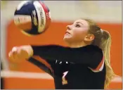  ?? ANDA CHU — BAY AREA NEWS GROUP, FILE ?? Albany’s Emma Horner (1) bumps the ball during a 2017 North Coast Section Division III first-round girls volleyball playoff match against Miramonte in Albany.