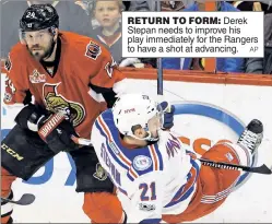  ?? AP ?? RETURN TO FORM: Derek Stepan needs to improve his play immediatel­y for the Rangers to have a shot at advancing.