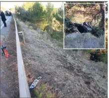  ?? (Photo Luc Boutria) ?? La jeune femme aurait passé au moins  heures dans son véhicule, retrouvé en piteux état. Un cycliste qui circulait près de la rambarde de sécurité sur la RD a donné l’alerte.