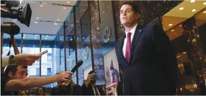  ?? (Mike Segar/Reuters) ?? AMBASSADOR TO the US Ron Dermer speaks with reporters after meeting with US President-elect Donald Trump at Trump Tower in Manhattan on November 17.