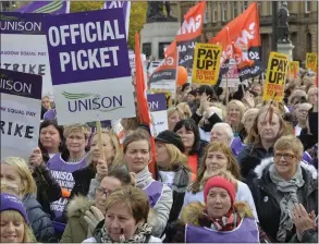  ?? Picture: Kirsty Anderson ?? Equal pay strikeers in Glasgow