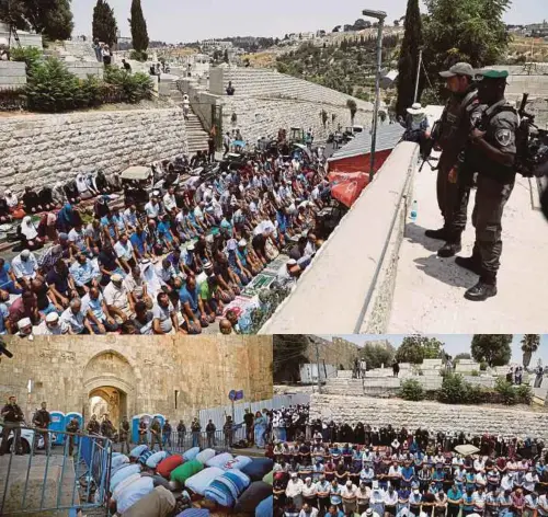  ??  ?? POLIS dan tentera Israel berkawal ketika penduduk Palestin menunaikan solat di pekarangan Masjid al-Aqsa.