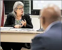  ?? Arkansas Democrat-Gazette/MITCHELL PE MASILUN ?? Cheryl May, chairman of the Arkansas School Safety Commission, asks questions during Thursday’s commission meeting at the Criminal Justice Institute building in Little Rock.