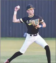  ?? PDN photo by Tom Firme ?? Cameron’s Jaxon Adcock throws to first base for an out against Clayton on Tuesday.