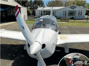  ??  ?? Former RNZAF wing commander Harry Hayward, 100, takes a flight in the Wairarapa Aero Club’s Tecnam twoseater with pilot instructor Doug Yarrall.