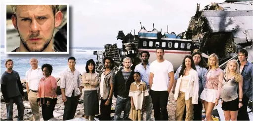  ??  ?? ●●Dominic (inset) as Charlie and with the rest of the cast from the hit show Lost