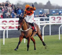  ??  ?? KEMPTON PARK: Thistlecra­ck ridden by Tom Scudamore wins The King George VI Steeple Chase Race run during day one of the Winter Festival at Kempton Park racecourse, England, yesterday. Britain was hailing a new king of jump racing yesterday after...