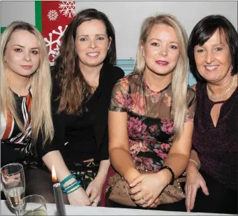  ??  ?? Loretta Locke, Sharon Locke, Francine Locke and Noreen Murphy having a great time for Women’s Christmas in Parker’s Bar in Kilflynn on Saturday night.