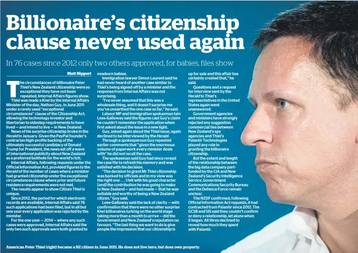  ??  ?? American Peter Thiel (right) became a NZ citizen in June 2011. He does not live here, but does own property.