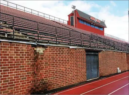  ?? DIGITAL FIRST MEDIA FILE PHOTO ?? A report by Barry Issett & Assoc. on Boyertown Area High School stadium repairs concludes that “the entire section of wall along the track is unsafe and a potential hazard.”