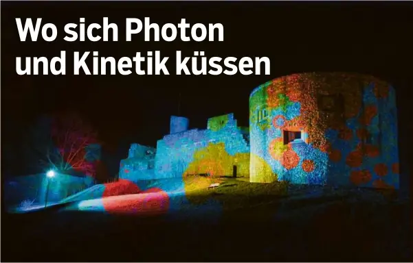  ?? Fotomontag­e: Whild Stage ?? So oder so ähnlich könnte Schloss Hellenstei­n von außen bestrahlt werden, wenn in Heidenheim ab Samstag, 27. April, das Lichtkunst­festival der Whild Stage stattfinde­t.