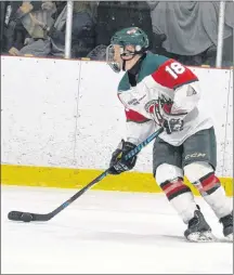  ?? JASON SIMMONDS/JOURNAL PIONEER ?? Reid Peardon scored both goals for the Kensington Wild in a 4-2 road loss to the Moncton Flyers in the New Brunswick/P.E.I. Major Midget Hockey League on Saturday night.