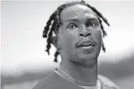  ?? AP Photo/David Goldman ?? ■ Atlanta Falcons wide receiver Julio Jones walks off the field following an NFL football training camp practice Friday in Flowery Branch, Ga.