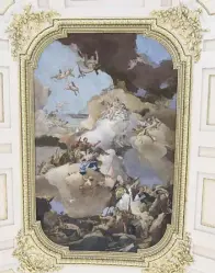  ??  ?? Located at the Hall of Halberdier­s, the vault fresco, depicting Aeneas as envisioned by Virgil, was painted by the renowned Italian painter Tiepolo.