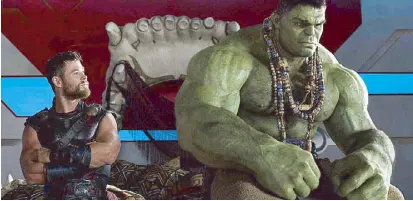  ??  ?? Road trip: Thor (Hemsworth) and Hulk (Ru alo) hash things out on Sakaar in Marvel’s Thor: Ragnarok released by Walt Disney Motion Picture Studios. (Photo courtesy of Marvel Studios)