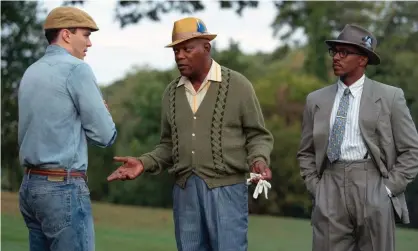  ??  ?? Nicholas Hoult, Samuel L Jackson and Anthony Mackie in a scene from The Banker. Photograph: Apple/AP