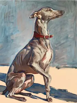  ??  ?? t Jemma Phipps
Blue Whippet, oil on paper, 373/4330in (96376cm)