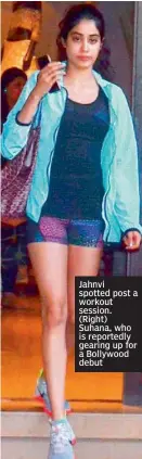  ??  ?? Jahnvi spotted post a workout session. (Right) Suhana, who is reportedly gearing up for a Bollywood debut