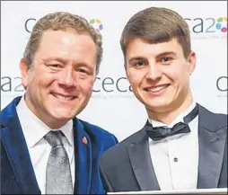  ??  ?? Tom Scamp, alongside impression­ist Jon Culshaw at awards held last year by the Civil Engineerin­g Contractor­s Associatio­n