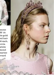  ??  ?? Right: Simone Rocha A/W 19. Below: white gold and diamond hair pins, £4,500 each, David Morris. Bottom: white gold, diamond and aquamarine tiara, Garrard