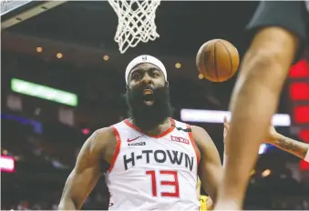  ?? TROY TAORMINA/USA TODAY SPORTS ?? “I wish I could just run and be seven feet and just dunk,” Houston’s James Harden, pictured, said about Milwaukee’s Giannis Antetokoun­mpo. “Like, that takes no skill at all.”