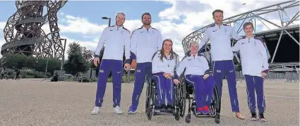  ??  ?? Pictured: Loughborou­gh College student Sophie Hahn (far right) at the team announceme­nt in London with athletes including Jonnie Peacock MBE and Hannah Cockcroft MBE