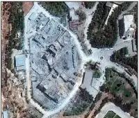  ?? AP/DigitalGlo­be ?? This satellite image provided by DigitalGlo­be shows the Barzah Research and Developmen­t Center in Syria on Sunday after a U.S.-led missile attack.