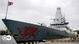  ??  ?? Британский военный корабль Dragon в порту Одессы, 2018 год