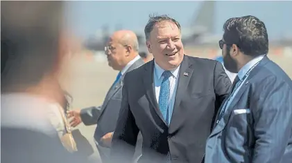  ?? FOTO AFP ?? Elogioso. Así se mostró Mike Pompeo con la Argentina de Mauricio Macri, al llegar a Perú.