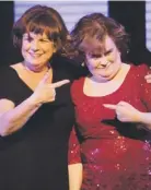  ??  ?? n Elaine as Mary Doll (left) in Rab C. Nesbitt, and with Susan Boyle (right).